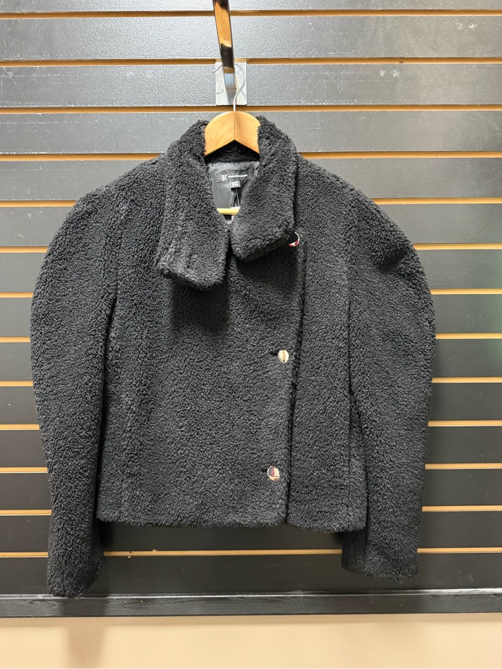 INC International Concepts Black Sherpa Puff Sleeve Cropped Jacket S